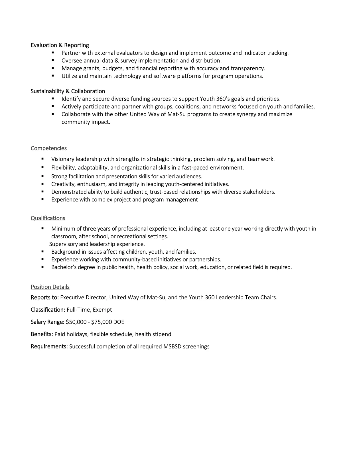 Youth 360 Director Job Description 2025 2